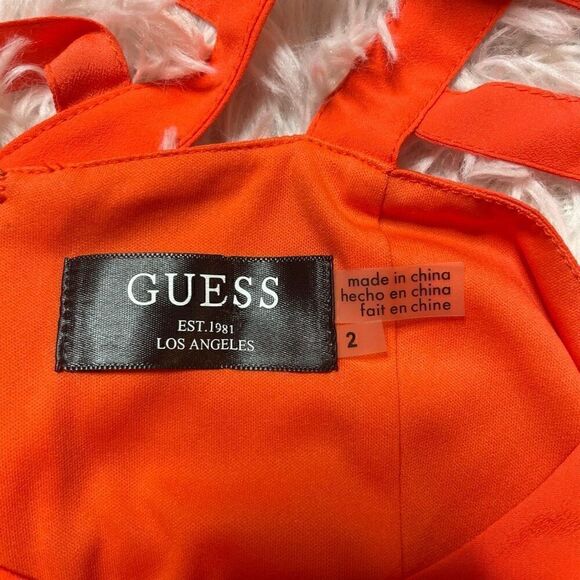 GUESS Orange Dress Mini Cut Out Lattice A-Line Size 2 XS Party Sleeveless Neon - Picture 4 of 13